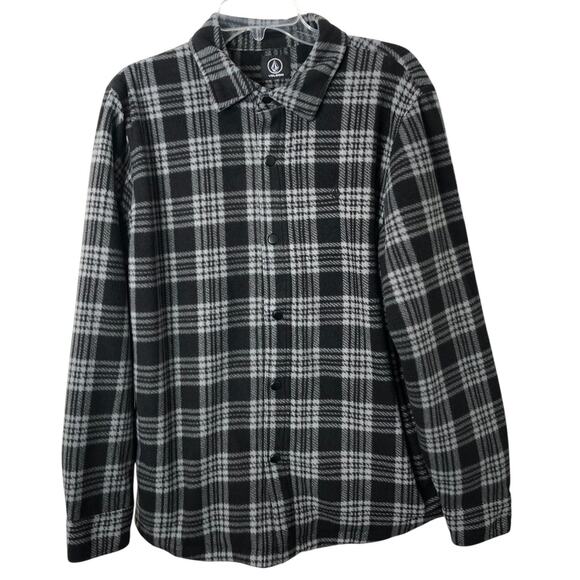 Volcom Men's Black/Gray Plaid Fleece Snap Up Wallace Jacket Size Medium - Picture 1 of 9